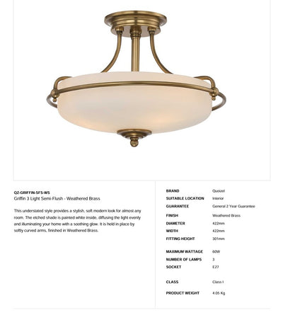 Griffin 3 Light Semi-Flush Light - Weathered Brass