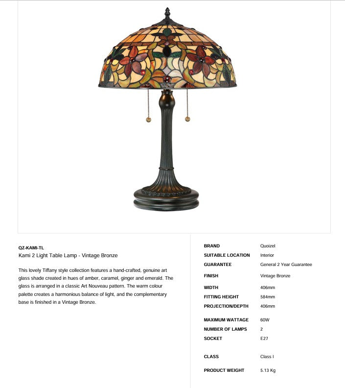Kami 2 Light Table Lamp (Tiffany - Style)
