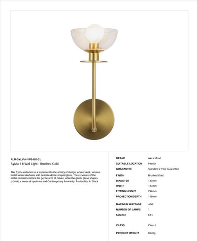 Sylvia 1 lt Wandleuchte - Gold gebürstet (Neuheit)