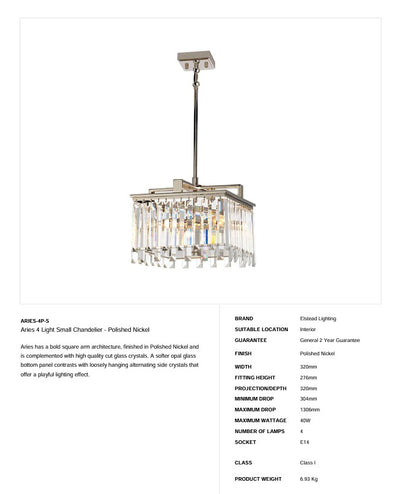 Aries 4 Light Kleiner Kronleuchter - Nickel poliert - Clicklights Shop