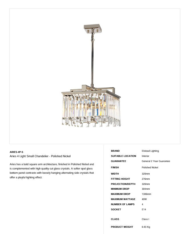 Aries 4 Light Kleiner Kronleuchter - Nickel poliert - Clicklights Shop