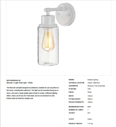 Morvah 1 Light Wandleuchte - Weiß - Clicklights Shop