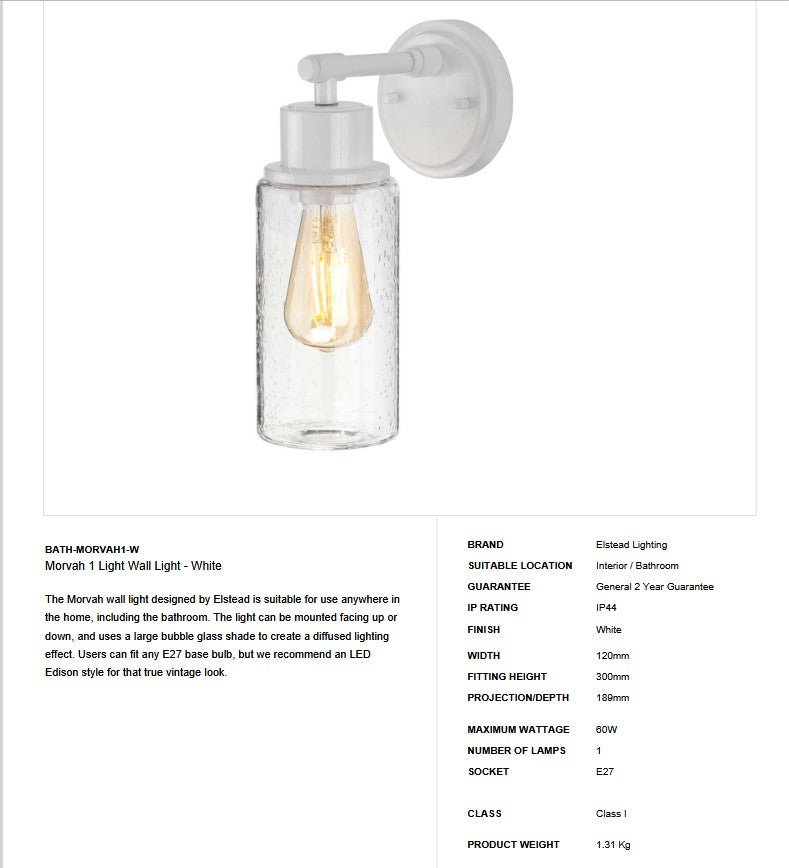 Morvah 1 Light Wandleuchte - Weiß - Clicklights Shop