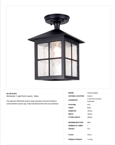 Winchester 1 Light Veranda Laterne - Schwarz - Clicklights Shop