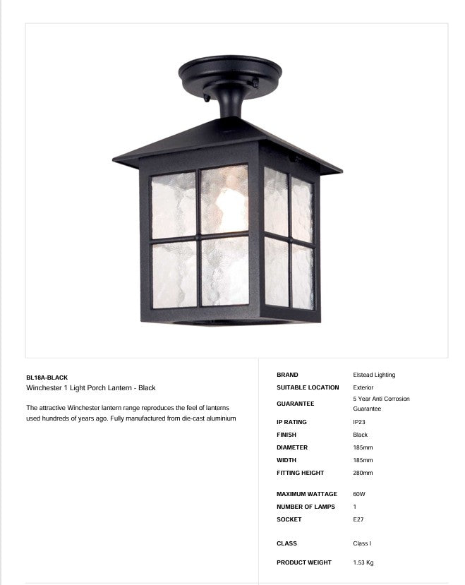 Winchester 1 Light Veranda Laterne - Schwarz - Clicklights Shop