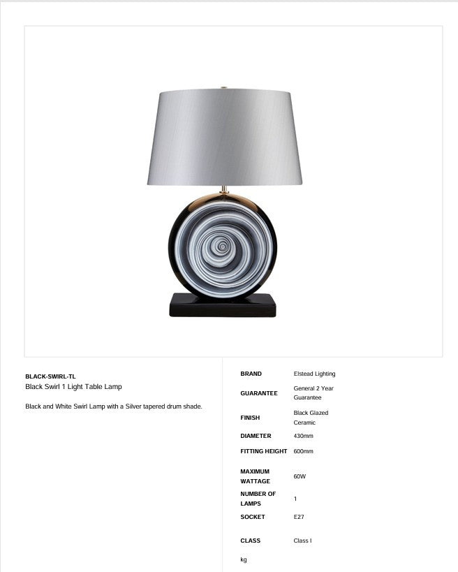 Schwarze Swirl 1 Leuchttischleuchte (Neuheit)