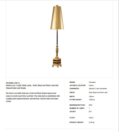 Noma Luxe 1 Light Table Lamp - Clicklights Shop