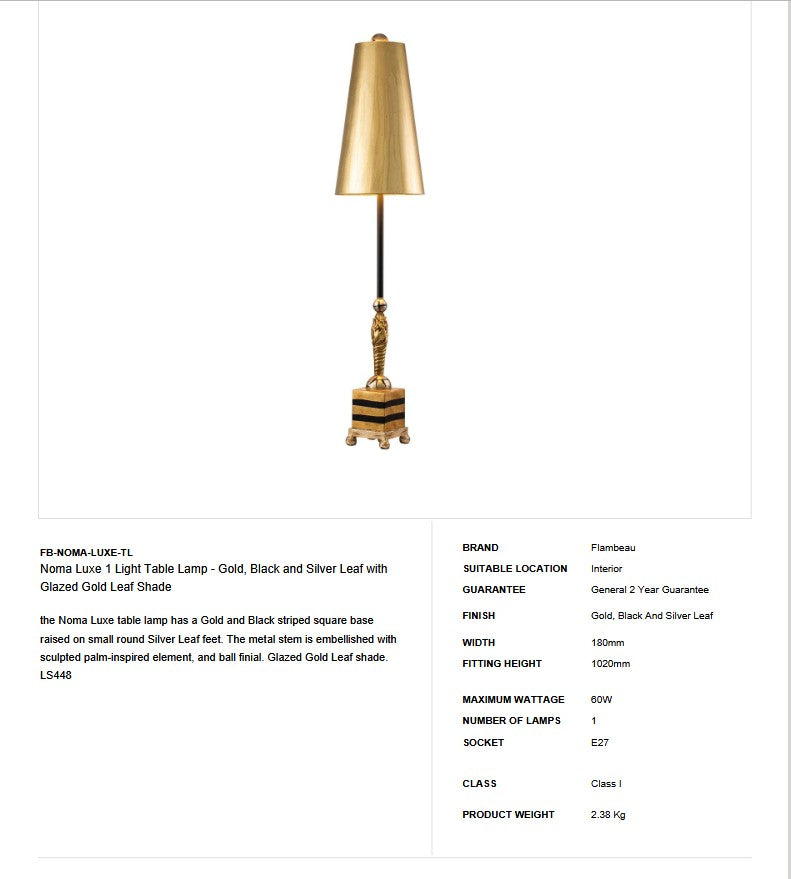 Noma Luxe 1 Light Table Lamp - Clicklights Shop