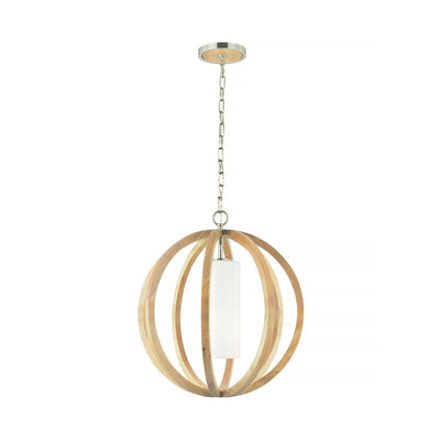 Allier 1 Light Small Pendelleuchte - Helles Holz/Stahl gebürstet