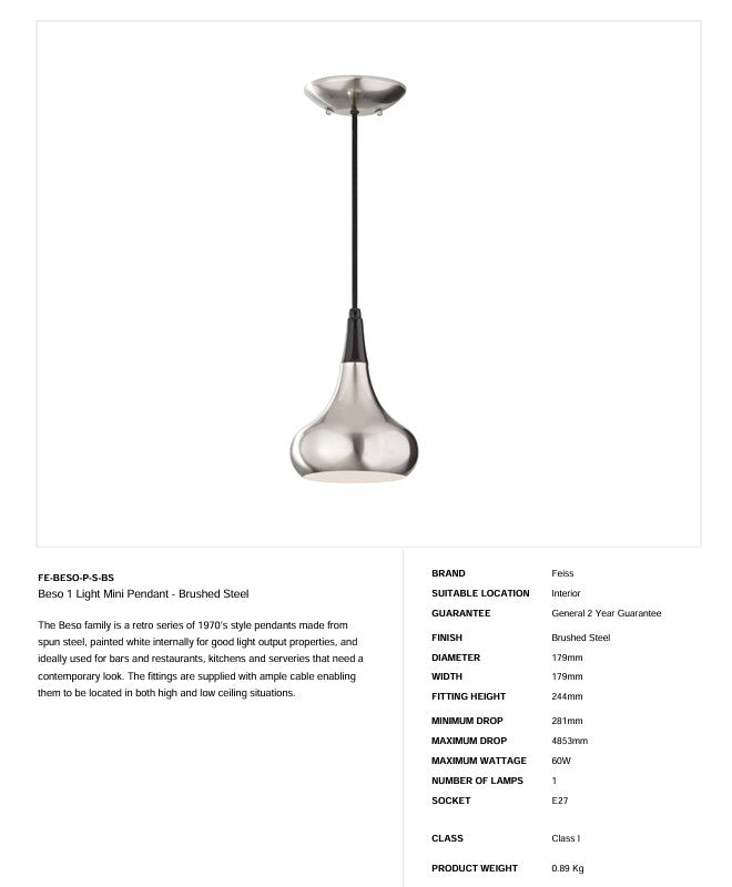 Beso 1 Light Mini Pendelleuchte - Stahl gebürstet