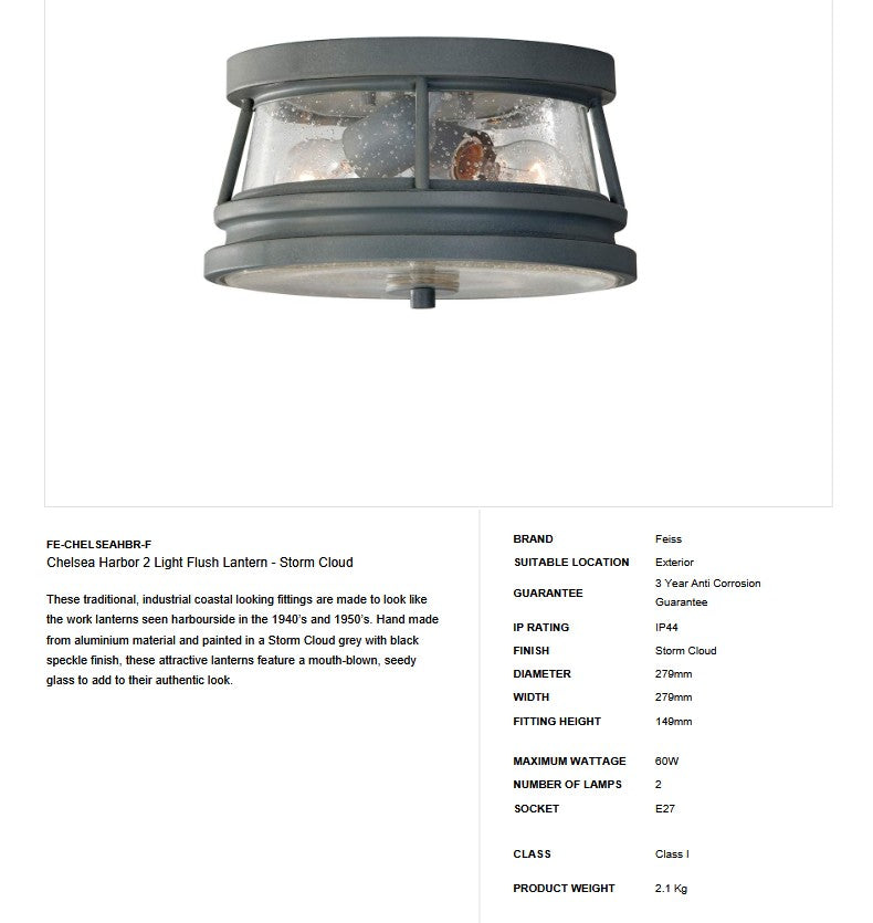 Chelsea Harbor 2 Light Flush Lantern - Clicklights Shop
