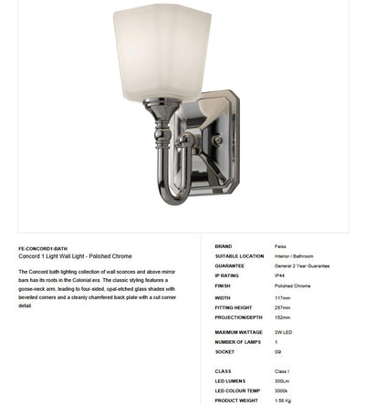 Concord 1 Light Wall Light - Clicklights Shop