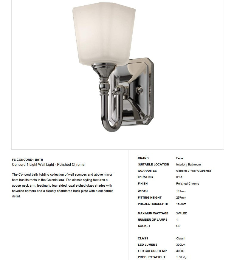 Concord 1 Light Wall Light - Clicklights Shop