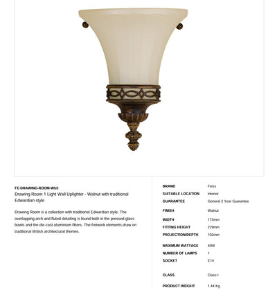 Drawing Room 1 Light Wall Uplight - Nussbaum im traditionellen edwardianischen Stil