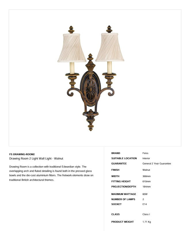 Drawing Room 2 Light Wandleuchte - Nussbaum - Clicklights Shop