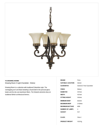 Drawing Room 4 Light Kronleuchter - Nussbaum - Clicklights Shop