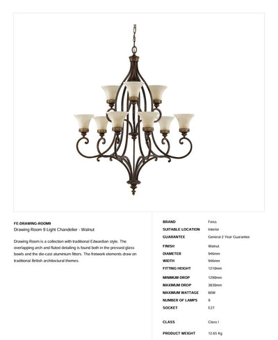 Drawing Room 9 Light Kronleuchter - Nussbaum - Clicklights Shop
