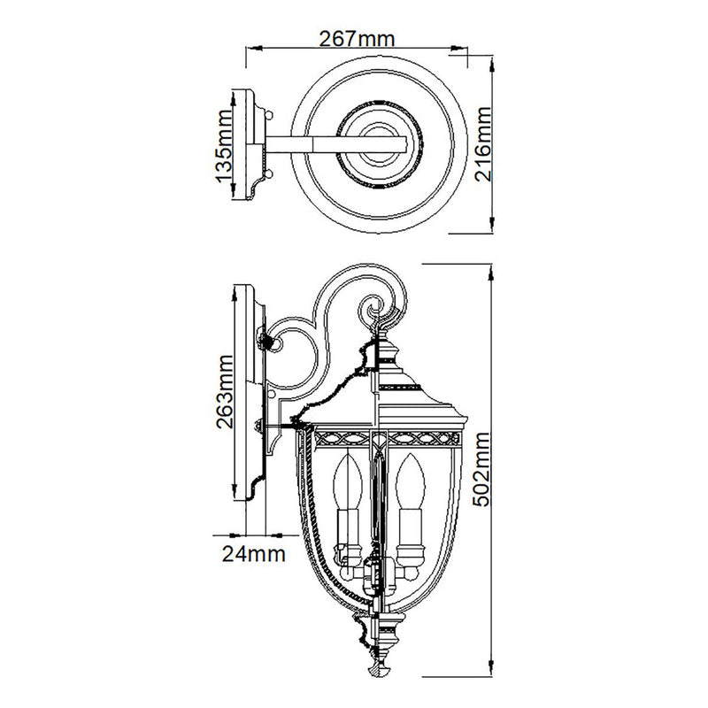 English Bridle 3 Light Medium Wandlaterne - Schwarz
