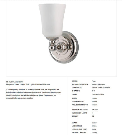 Huguenot Lake 1 Light Wall Light - Clicklights Shop