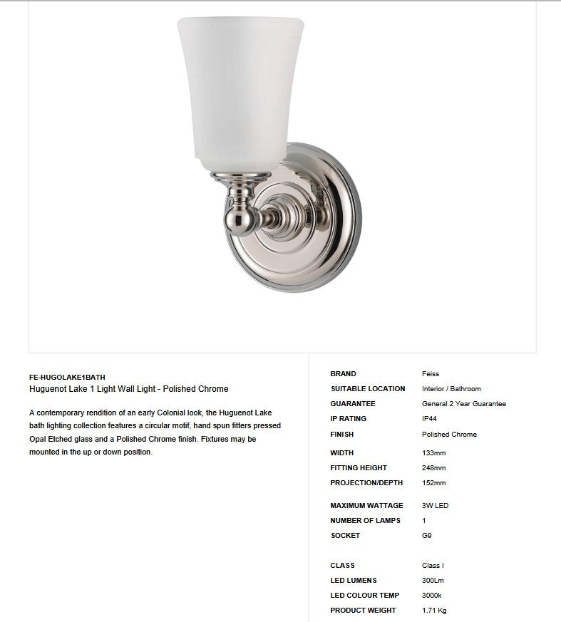 Huguenot Lake 1 Light Wall Light - Clicklights Shop
