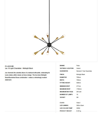 Jax 10 Light Kronleuchter - Mitternachtsschwarz - Clicklights Shop