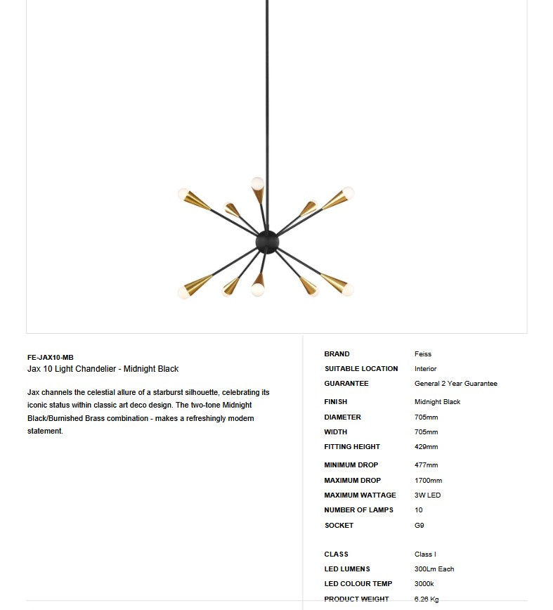 Jax 10 Light Kronleuchter - Mitternachtsschwarz - Clicklights Shop