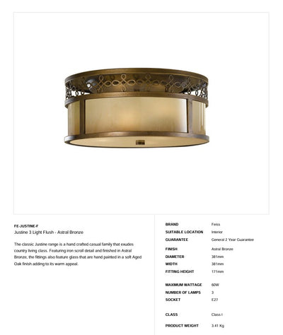 Justine 3 Light Flush - Astral Bronze - Clicklights Shop