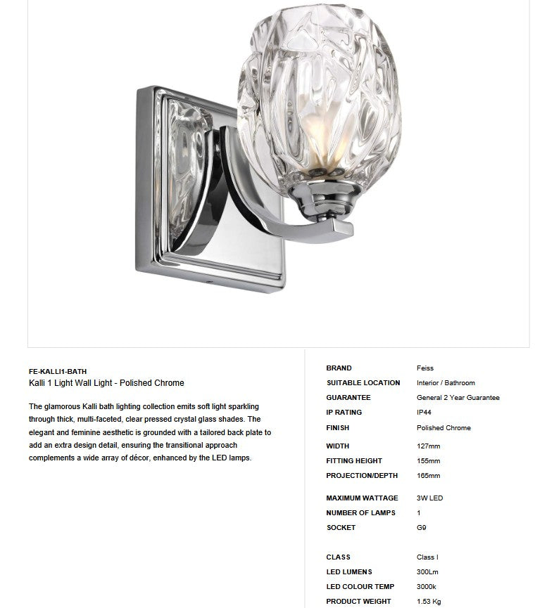 Kalli 1 Light Wall Light - Clicklights Shop
