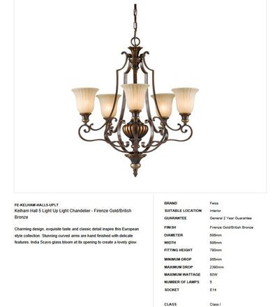 Kelham Hall 5 Light Up Light Chandelier - Clicklights Shop