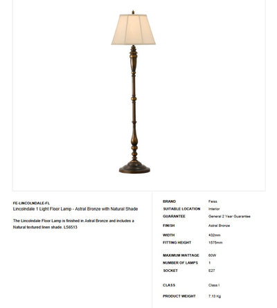 Lincolndale 1 Light Floor Lamp - Clicklights Shop