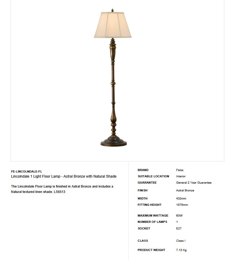 Lincolndale 1 Light Floor Lamp - Clicklights Shop