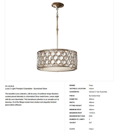 Lucia 3 Light Pendant Chandelier - Clicklights Shop