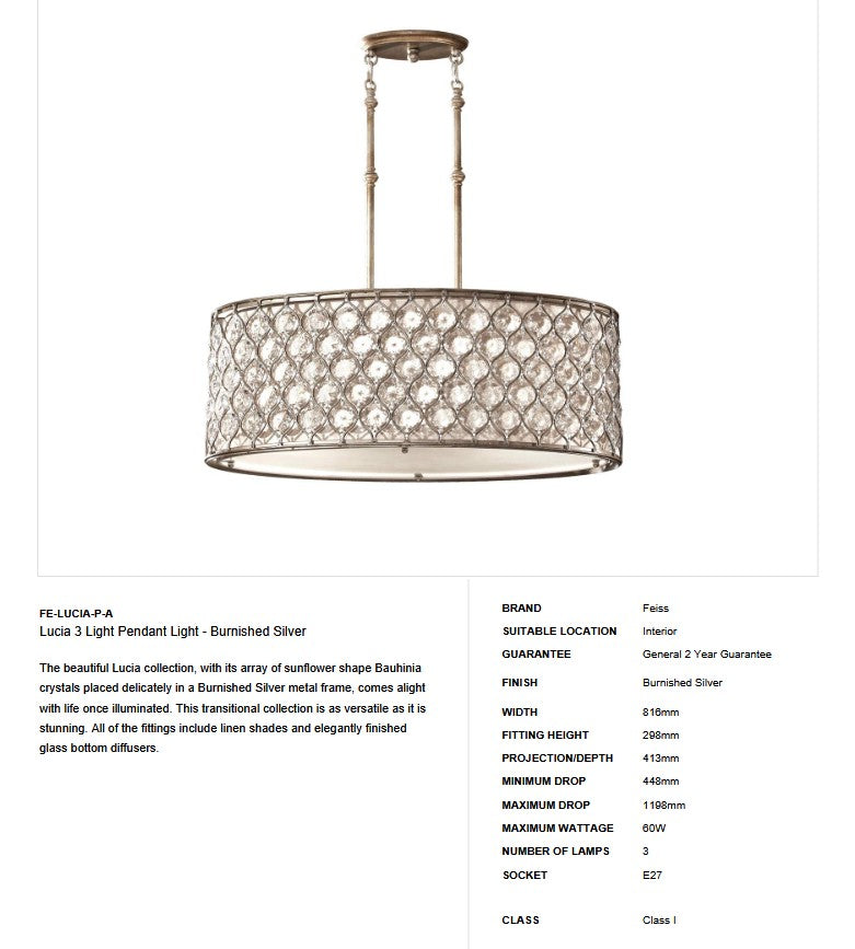 Lucia 3 Light Pendant Light - Clicklights Shop