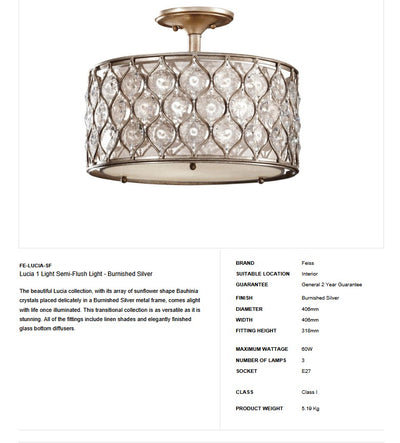 Lucia 1 Light Semi-Flush Light - Clicklights Shop