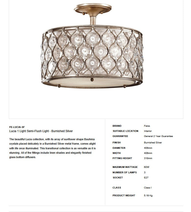 Lucia 1 Light Semi-Flush Light - Clicklights Shop