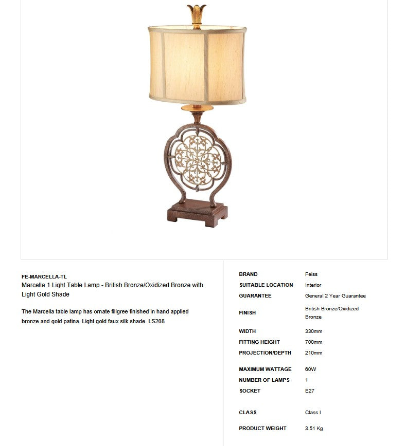 Marcella 1 Light Table Lamp - Clicklights Shop