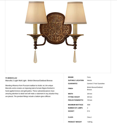 Marcella 2 Light Wandleuchte - Britische Bronze/Oxidierte Bronze - Clicklights Shop