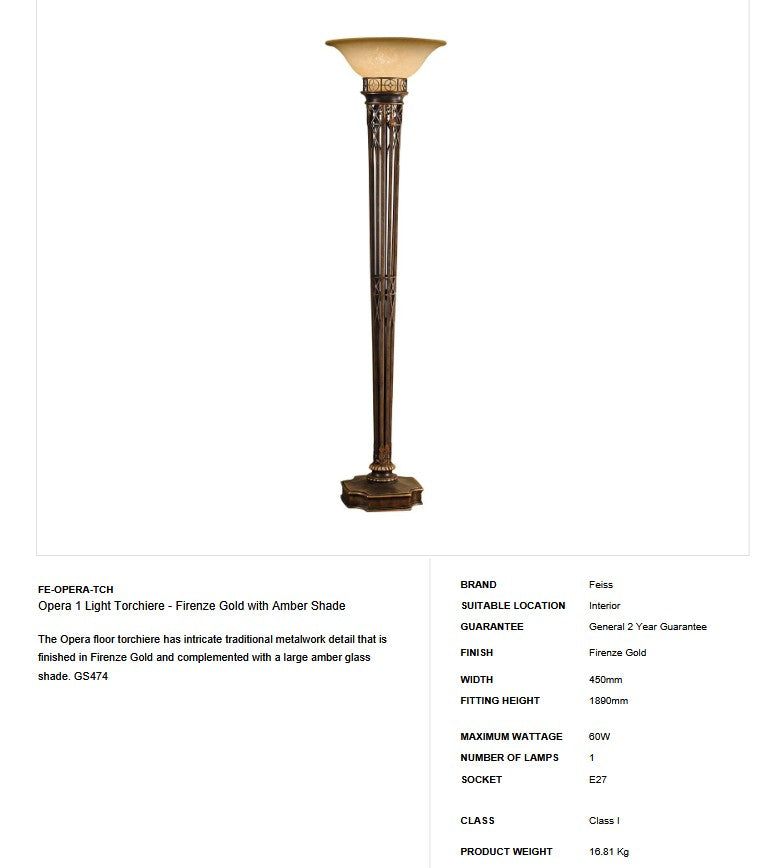 Opera 1 Light Torchiere - Clicklights Shop