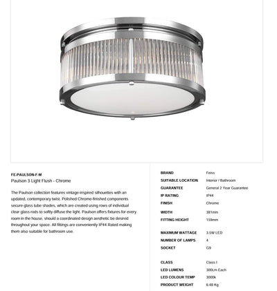 Paulson 3 Light Flush - Chrom - Clicklights Shop