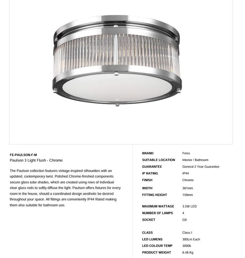 Paulson 3 Light Flush - Chrom - Clicklights Shop