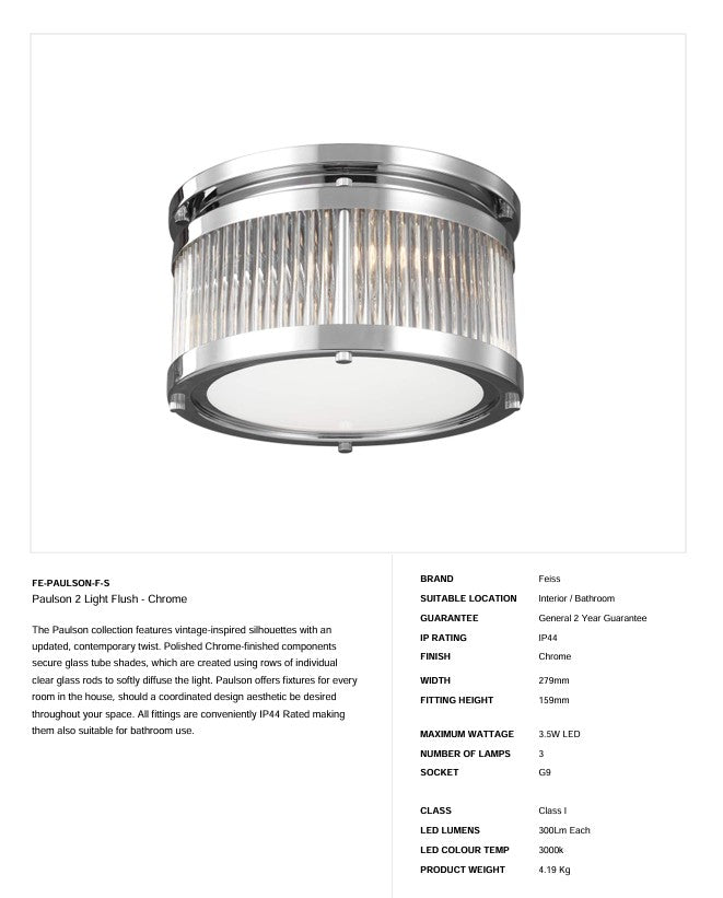 Paulson 2 Light Flush - Chrom - Clicklights Shop