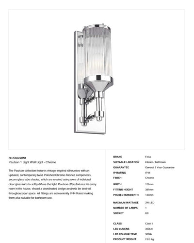 Paulson 1 Light Wandleuchte - Chrom - Clicklights Shop