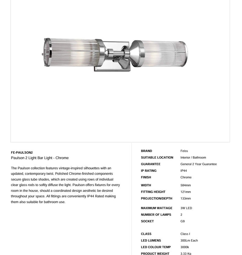 Paulson 2 Light Bar Leuchte - Chrom - Clicklights Shop