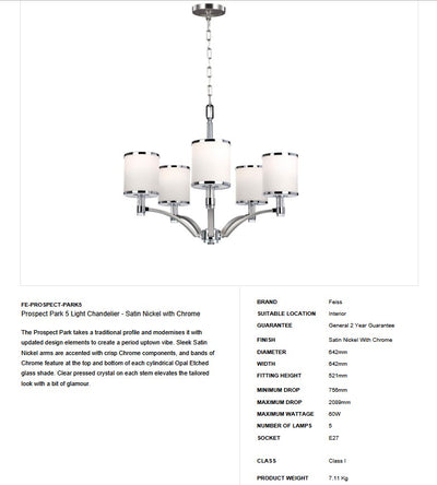 Prospect Park 5 Light Chandelier - Clicklights Shop