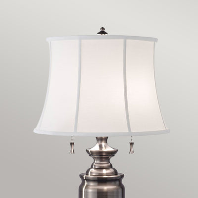 Stateroom-Tischlampe mit 2 Leuchten - Antikes Nickel mit echtweißem Schirm - Clicklights Shop