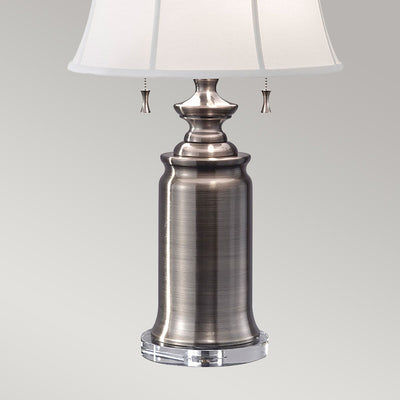 Stateroom-Tischlampe mit 2 Leuchten - Antikes Nickel mit echtweißem Schirm - Clicklights Shop