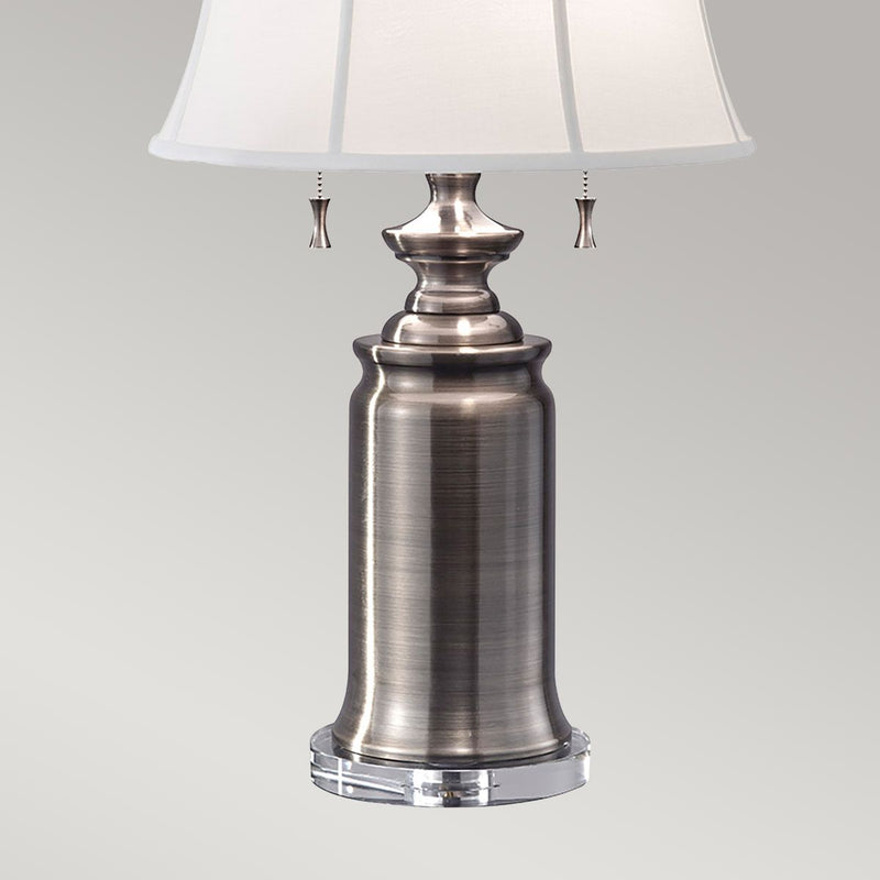 Stateroom-Tischlampe mit 2 Leuchten - Antikes Nickel mit echtweißem Schirm - Clicklights Shop