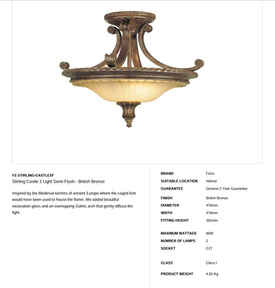 Stirling Castle 2 Light Semi-Flush - Britische Bronze - Clicklights Shop