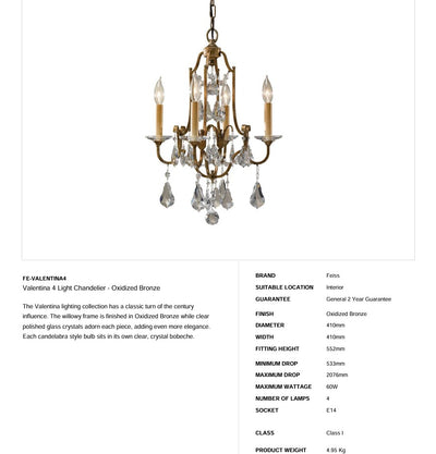 Valentina 4 Light Kronleuchter - Bronze oxidiert - Clicklights Shop