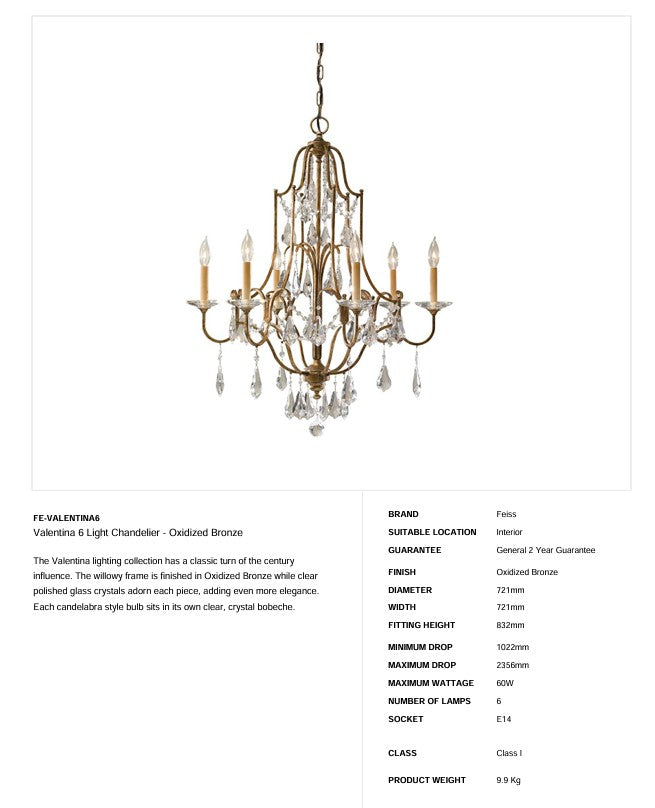 Valentina 6 Light Kronleuchter - Bronze oxidiert - Clicklights Shop